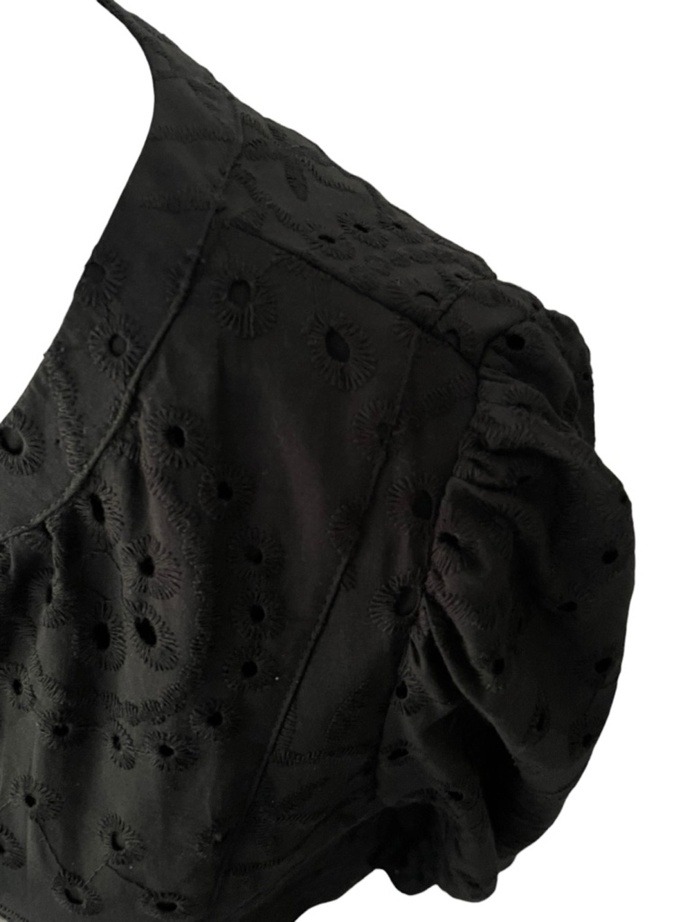 DOKOTOO Woman’s Black Eyelet Tassel Tie Babydoll Dress puff long sleeved lined L - Picture 5 of 13